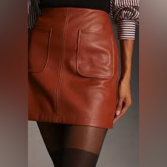 Maeve Dresses & Skirts - Maeve by Anthropologie - Faux Leather A-Line Mini Skirt - Small - Brown - NWT